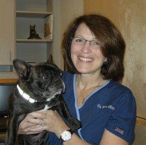 Team member Dr. Kristen Hitt holding the practice dog